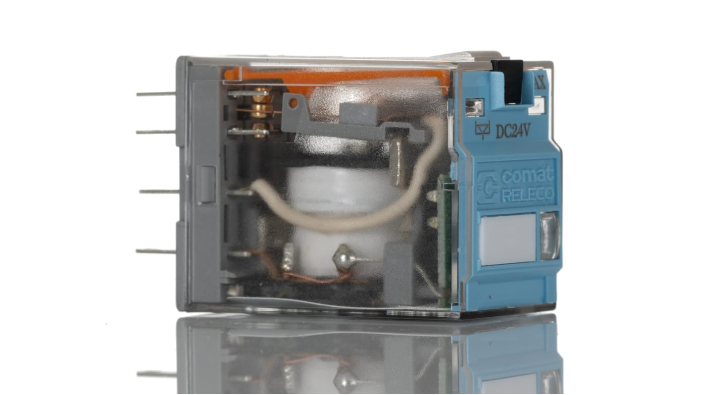 Releco 保持继电器 功率继电器, 24V 直流线圈, 5A切换, DPDT, 2极, 插入式安装, 镀金触点