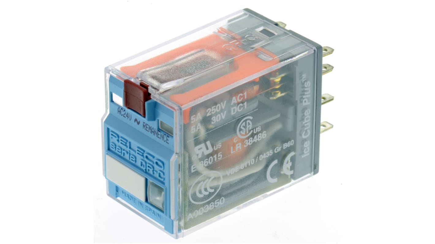 Releco Plug In Latching Power Relay, 24V ac Coil, 5A Switching Current, DPDT