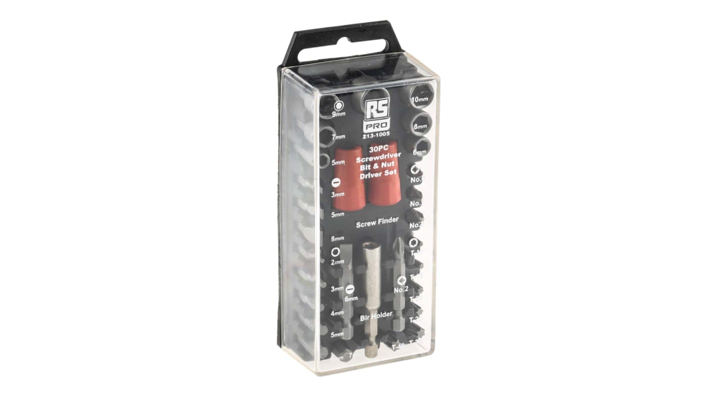 RS PRO 30-Piece Metric 1/4 in Standard Socket/Bit Set , 6 point; Hex Bit; Pozidriv Bit; Slotted Bit; Torx Bit
