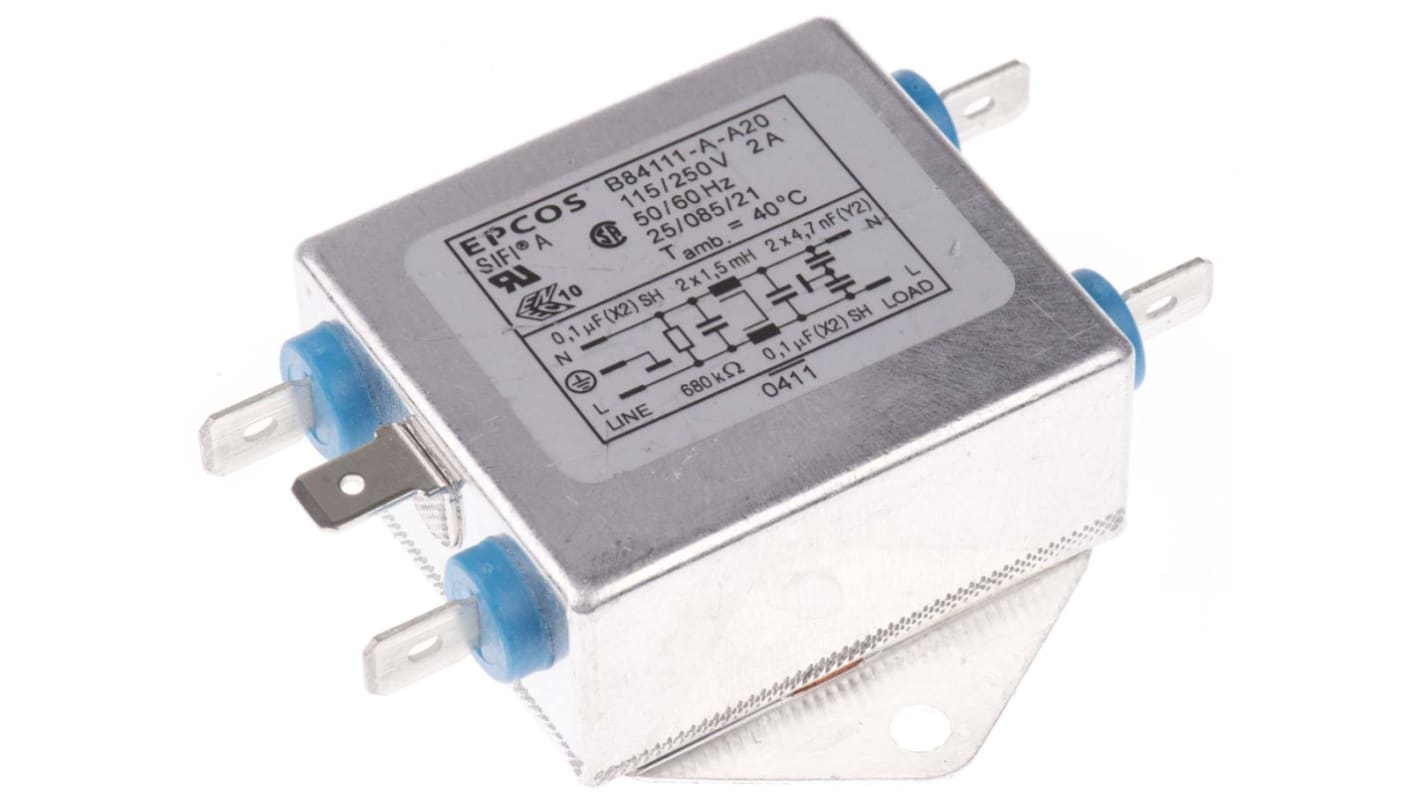 EPCOS EMCフィルタ, 2A, 250 V ac/dc, 単相 フランジマウント