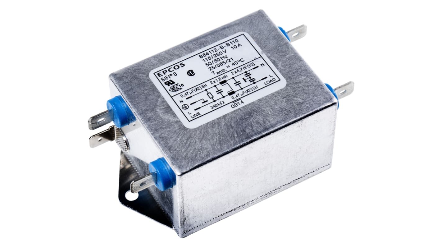 EPCOS B84112B Series 10A 250 V ac 50 → 60Hz Chassis Mount RFI Filter, with Screw Terminals, Single Phase