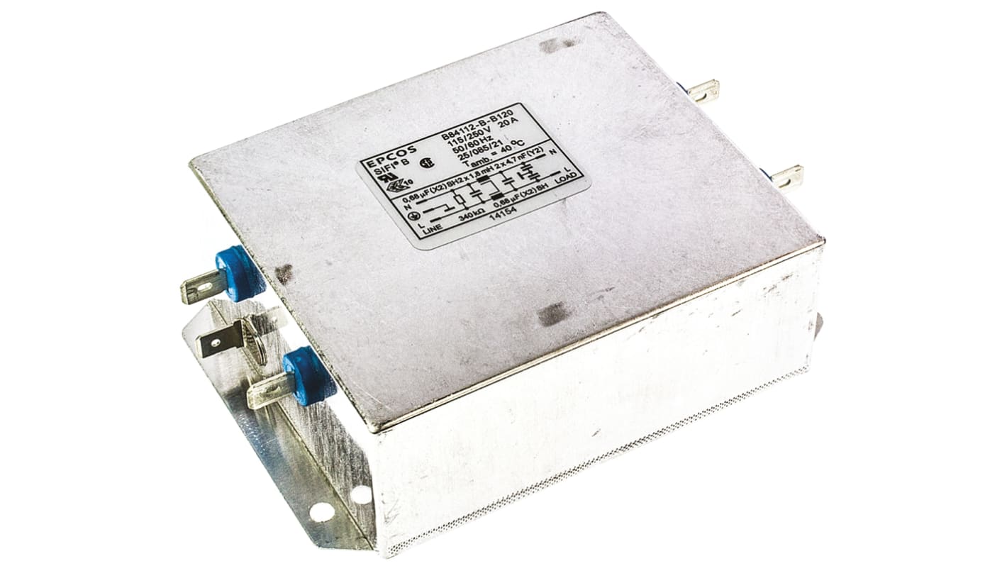 EPCOS, B84112B 20A 250 V ac 50 → 60Hz, Chassis Mount EMC Filter, Tab, Single Phase