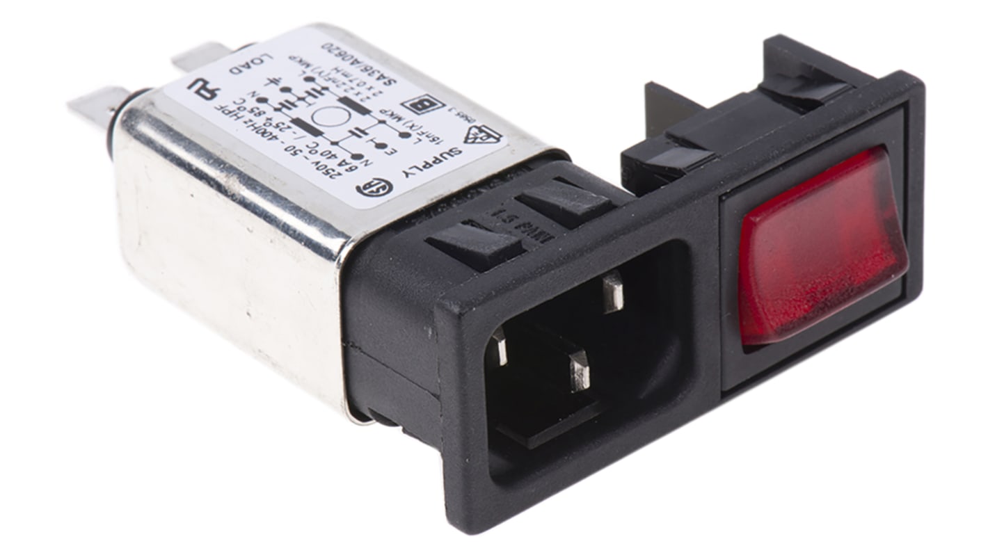 Bulgin IEC規格 C14 IECフィルタ, 6A 250 V ac, Noneヒューズ 2極 スナップイン
