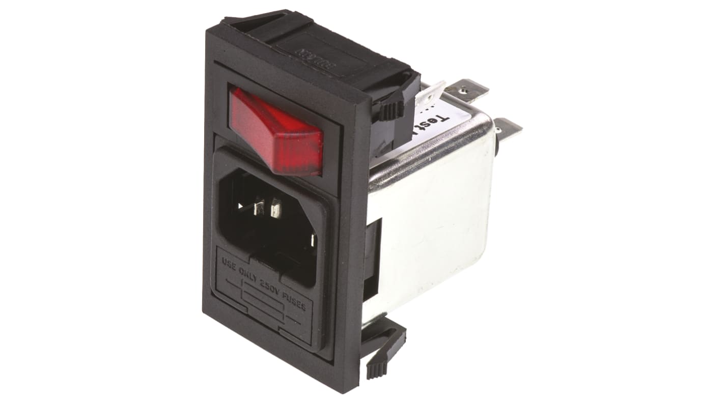 Bulgin IEC規格 C14 IECフィルタ, 6A 250 V ac, 1ヒューズ スナップイン