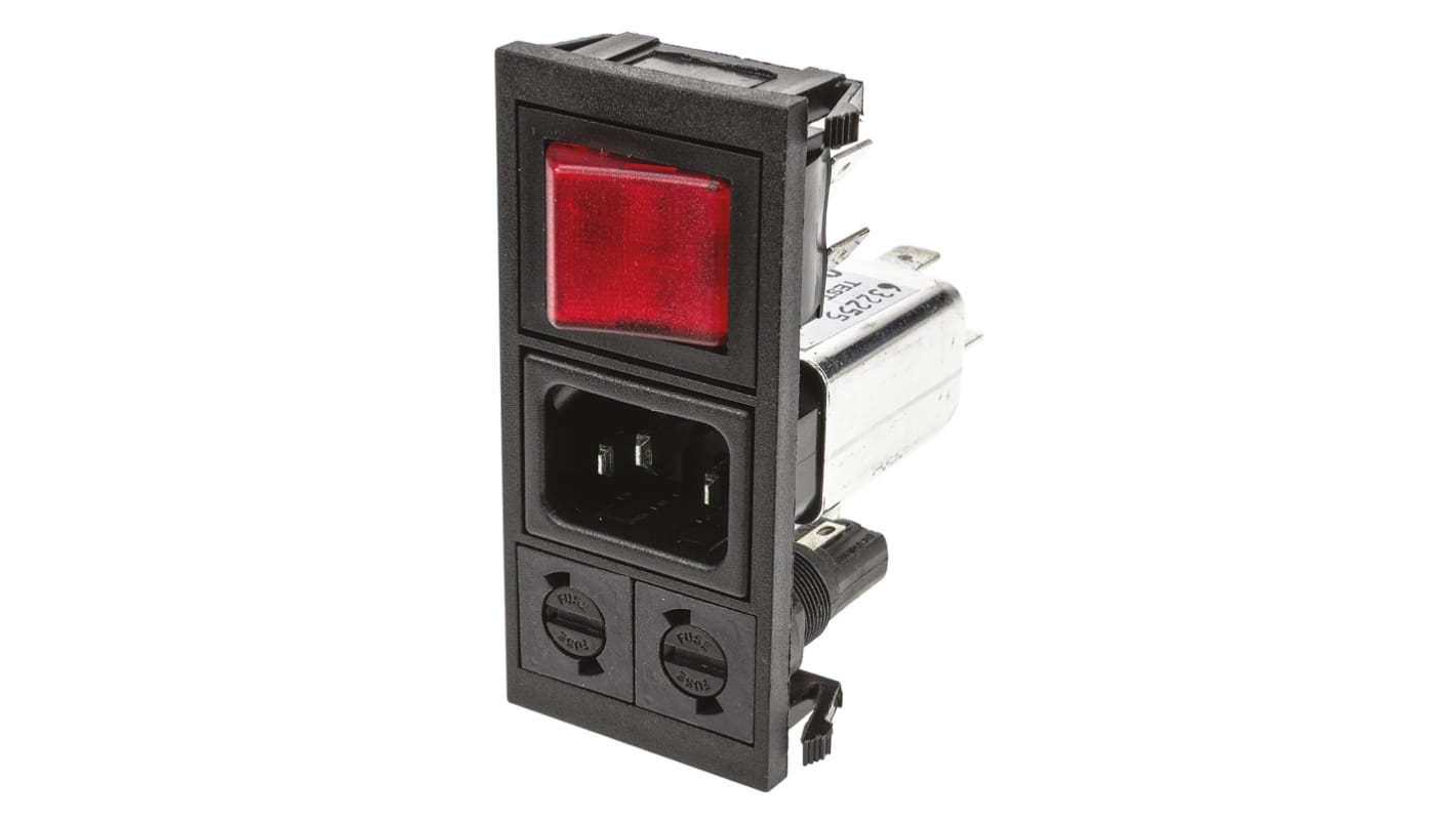 Bulgin 10A, 250 V ac Male Snap-In IEC Filter 2 Pole BZV03/A0620/06 2 Fuse