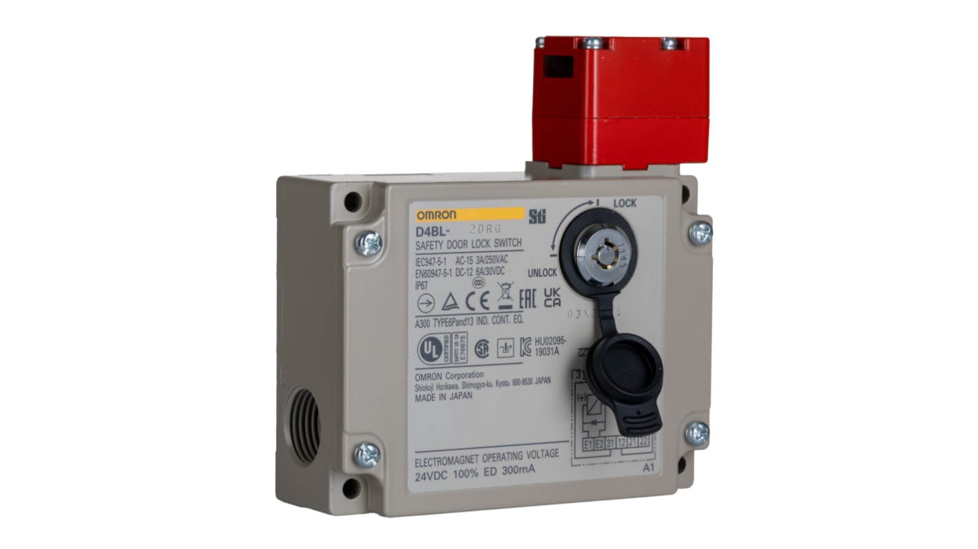 Omron D4BL Series Solenoid Interlock Switch, Power to Lock, 24V dc, 2NC/1NC