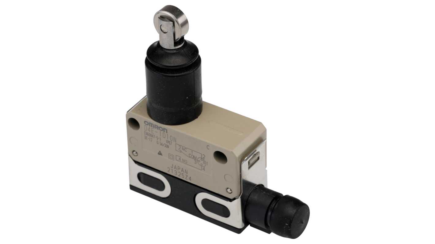 Omron D4E Series Roller Plunger Limit Switch, IP67, SPDT, Zinc Housing, 125V ac ac Max, 1A Max