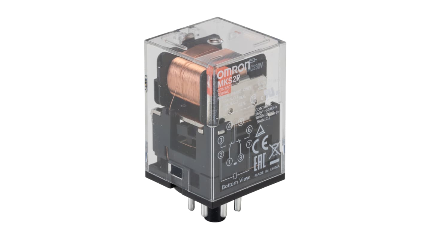 Omron Plug In Non-Latching Relay, 230V ac Coil, 10A Switching Current, DPDT
