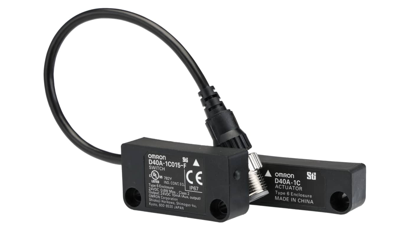 Omron D40A Series Electronic Detection Non-Contact Safety Switch, 24V dc, Polybutylene Terephthalate Housing, 1NO, M12