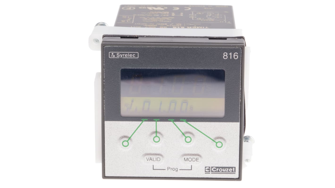 Crouzet Panel Mount Timer Relay, 200 → 240 V ac, 24V ac/dc, 1-Contact, 0.01 s → 999.9h, SPDT