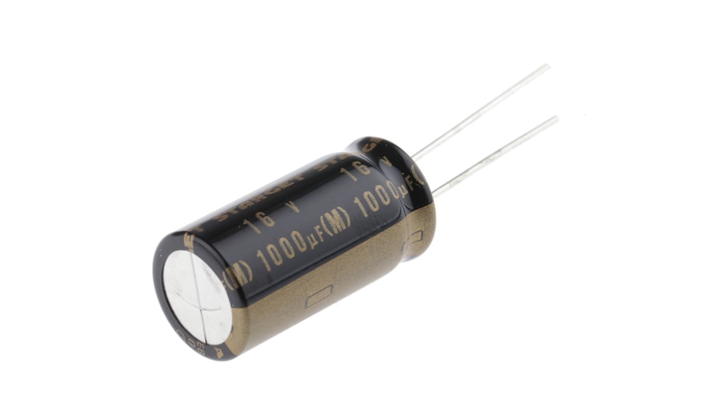 RS PRO 1000μF Electrolytic Aluminium Electrolytic Capacitor 16V dc, Through Hole
