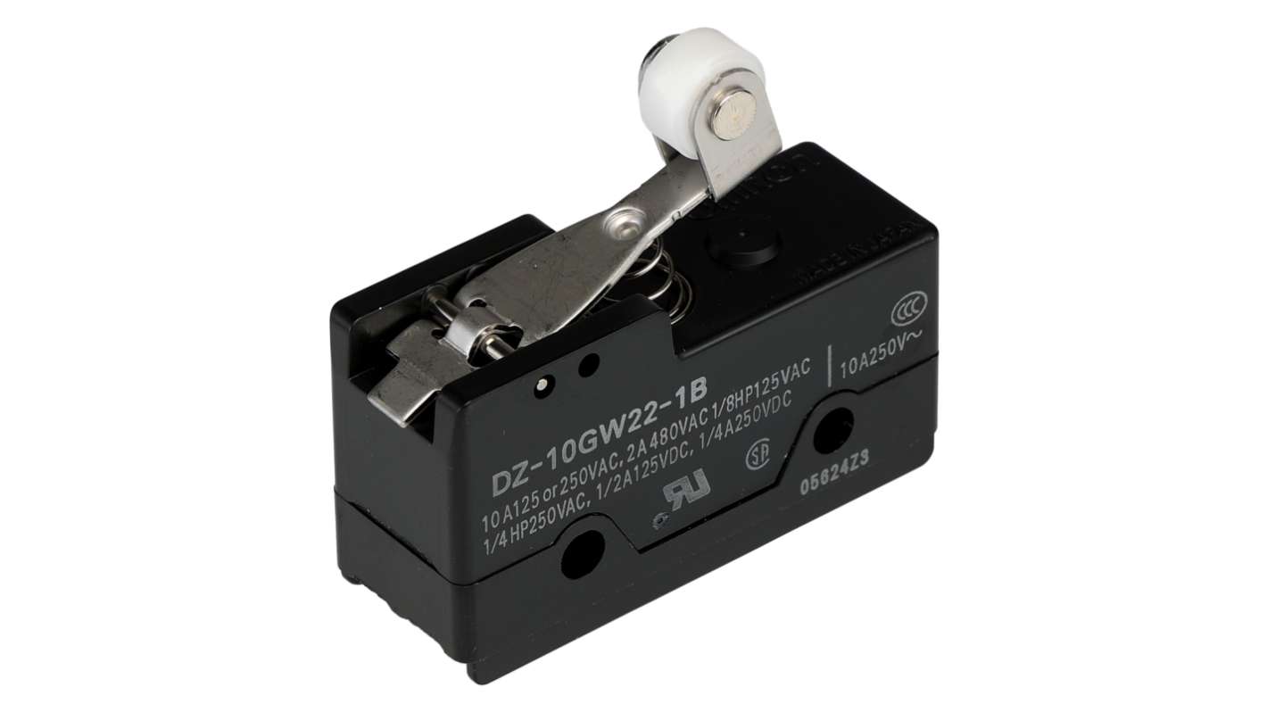 Omron Short Hinge Roller Lever Limit Switch, 2NO/2NC, DPDT, 10A Max