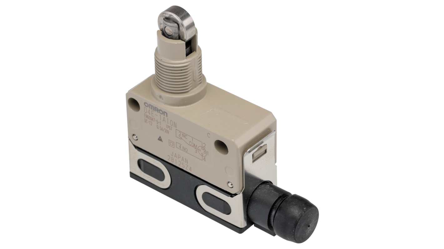 Omron D4E Series Roller Plunger Limit Switch, NO/NC, IP67, SPDT, Zinc Housing, 125V ac ac Max, 5A Max