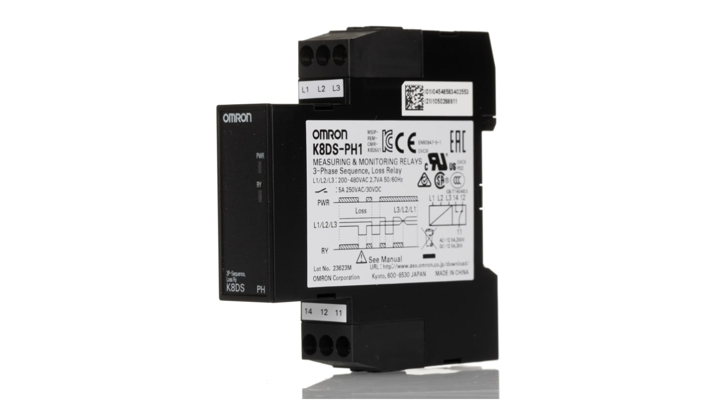 Omron Phase Monitoring Relay, 3 Phase, SPDT, DIN Rail