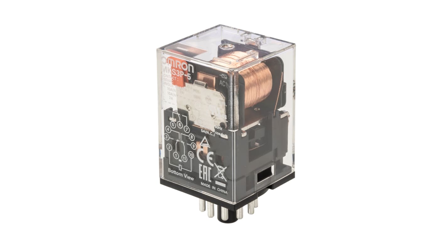 Omron Plug In Non-Latching Relay, 110V ac Coil, 10A Switching Current, 3PDT