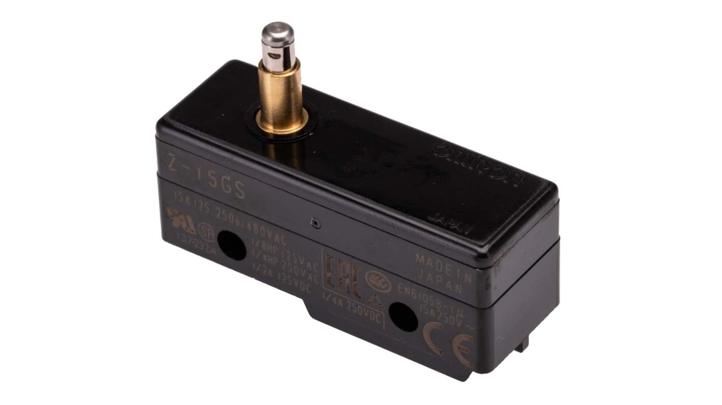 Omron Z Series Spring Plunger Limit Switch, NO/NC, IP00, SPDT, Thermosetting Resin Housing, 500V ac ac Max, 15A Max