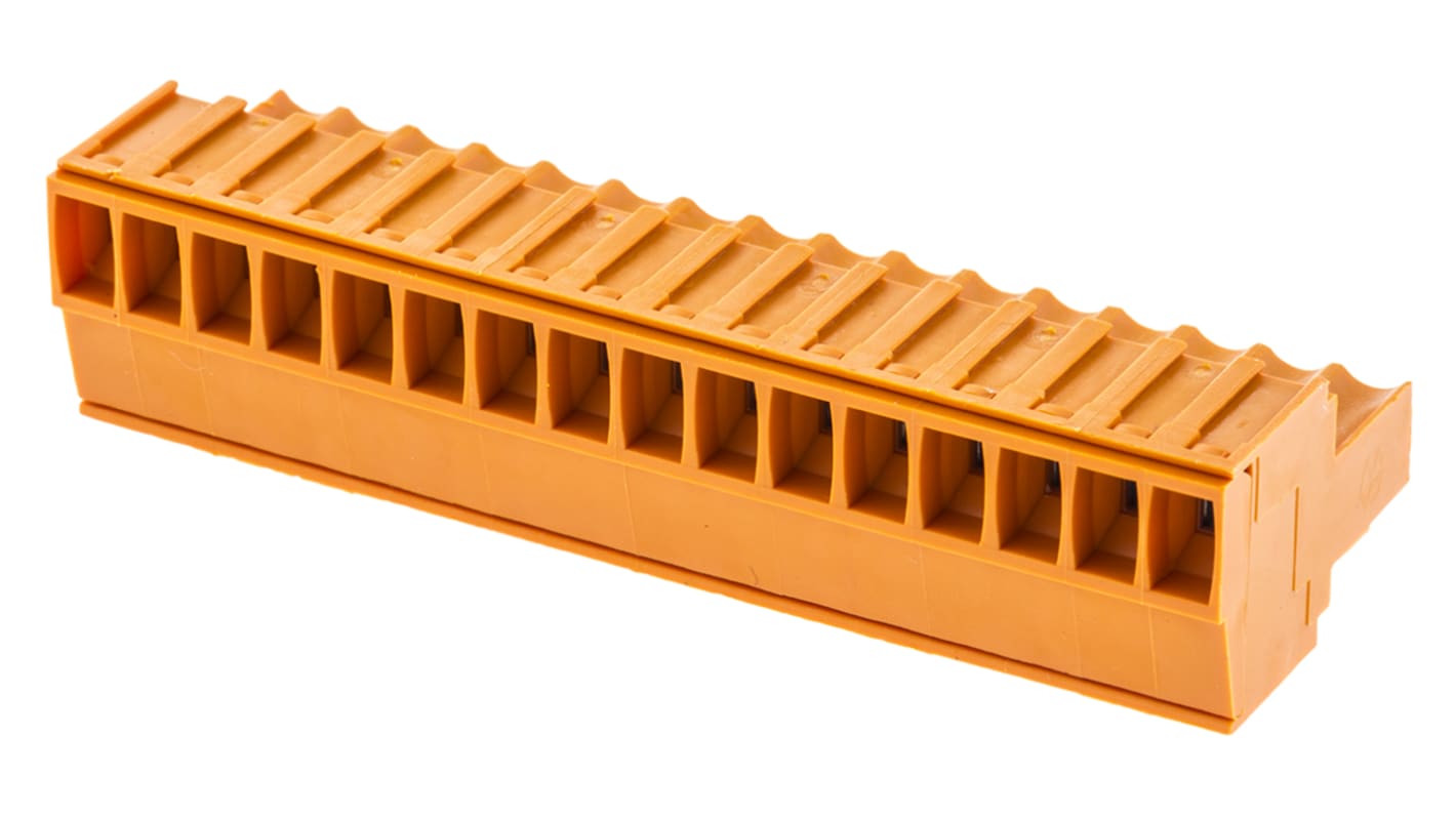 Weidmuller 16p插拔式接线端子 插头, 3.5mm间距, 17A, 320 V, 电缆安装, 螺钉端接, 橙色, BL系列