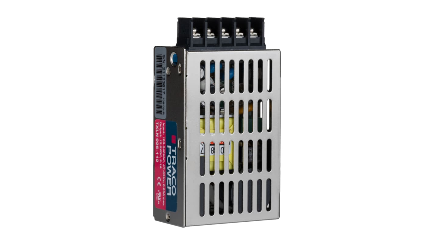 TRACOPOWER Power Supply, TXLN 025-112, 12V dc, 2.1A, 25W, 1 Output, 88 → 264V ac Input Voltage
