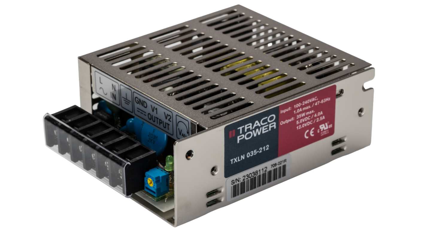 TRACOPOWER Switching Power Supply, TXLN 035-212, 5V dc, 2.5 A, 4 A, 35W, Dual Output, 88 → 264V ac Input Voltage