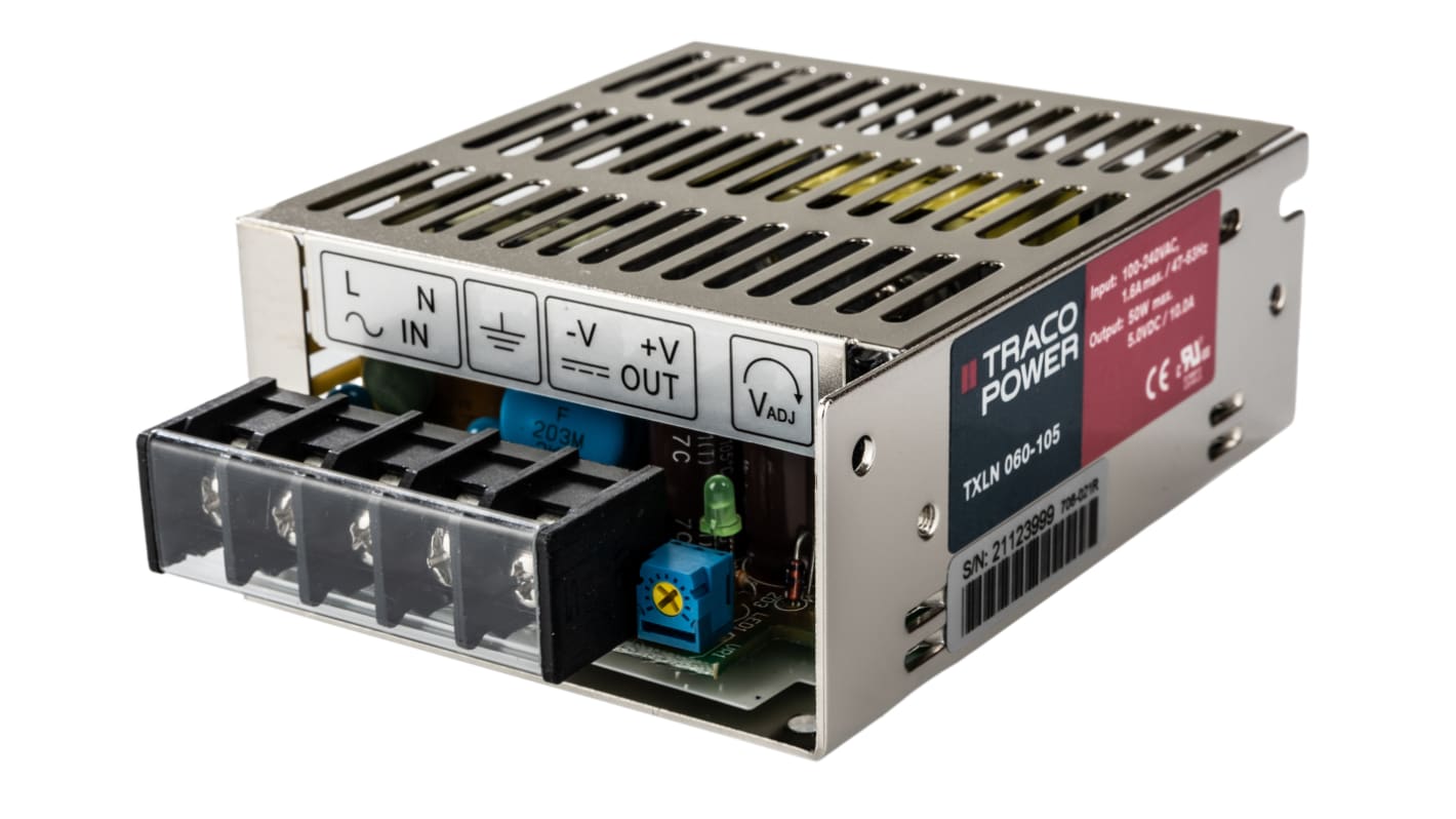 Alimentatore TRACOPOWER TXLN 060-105, 50W, ingresso 88 → 264V ca, uscita 5V cc, 10A TXLN