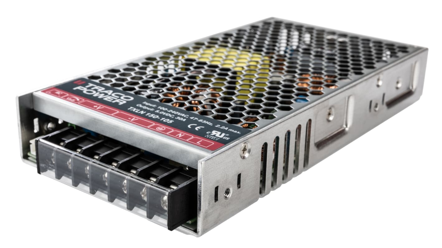 TRACOPOWER Power Supply, TXLN 150-105, 5V dc, 30A, 150W, 1 Output, 85 → 264V ac Input Voltage