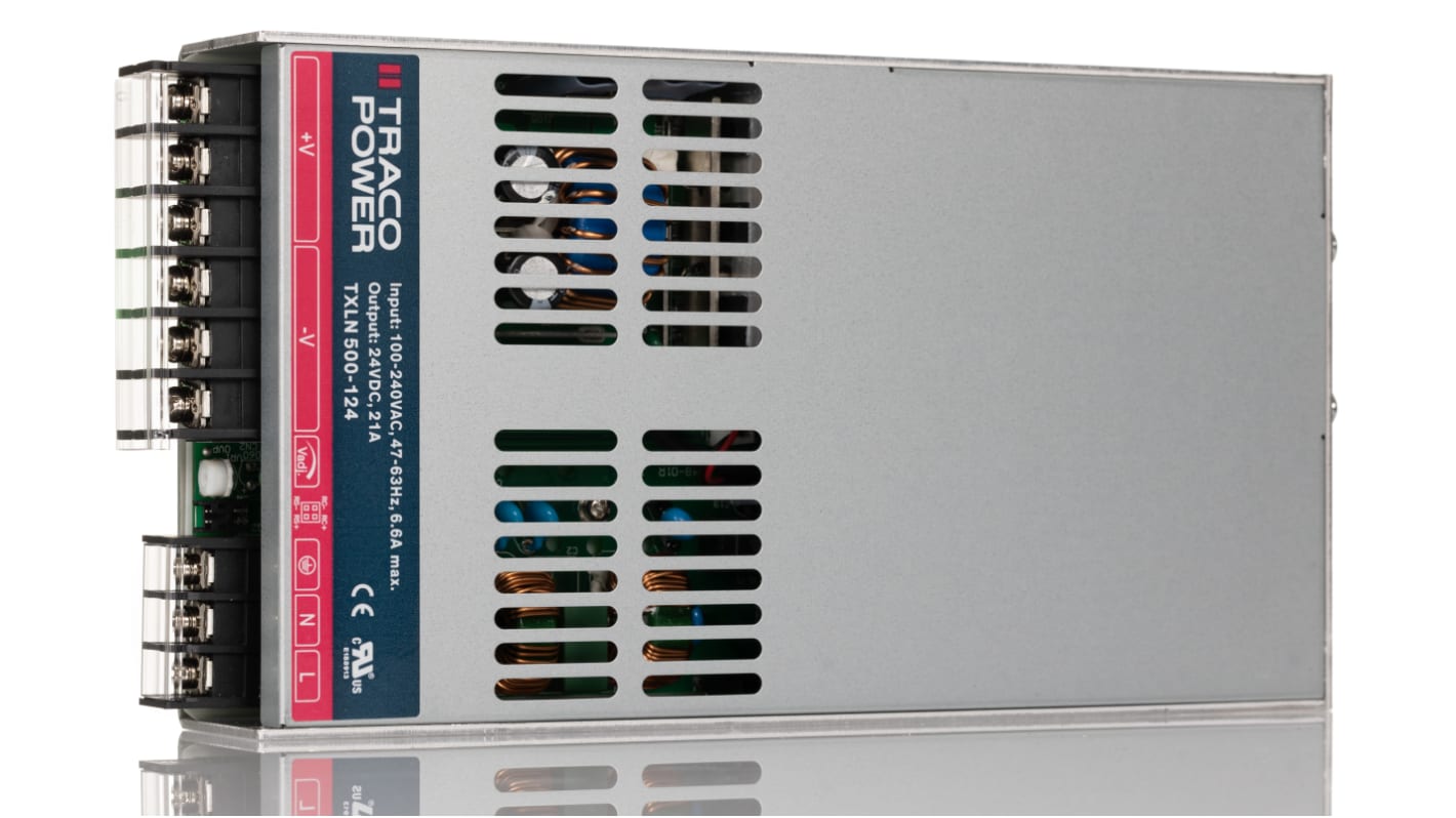 TRACOPOWER Switching Power Supply, TXLN 500-124, 24V dc, 21A, 504W, 1 Output, 85 → 264V ac Input Voltage