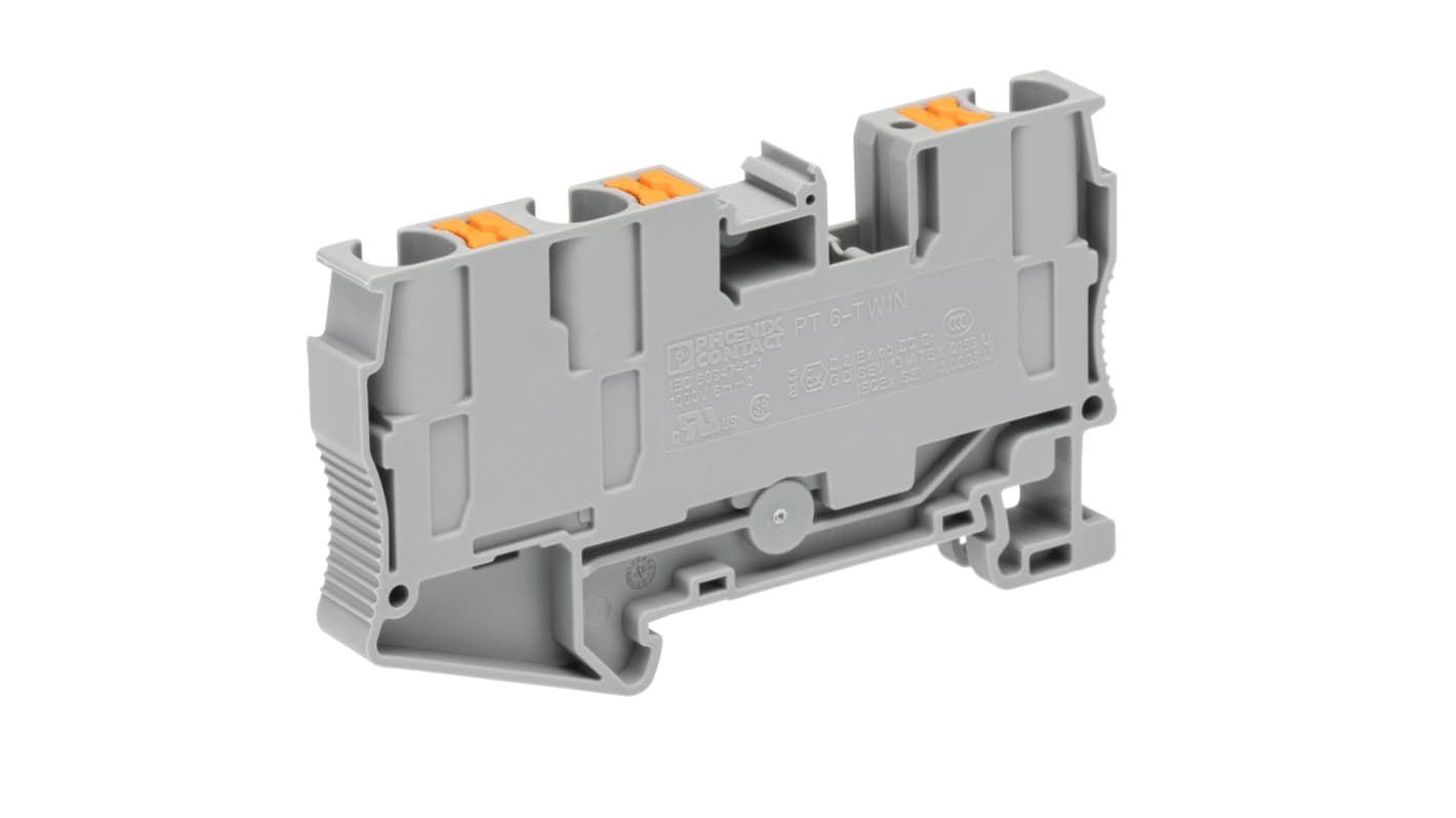 Phoenix Contact 3211929 PT 6 Series Grey, 10mm², Push In Termination, ATEX, IECEx