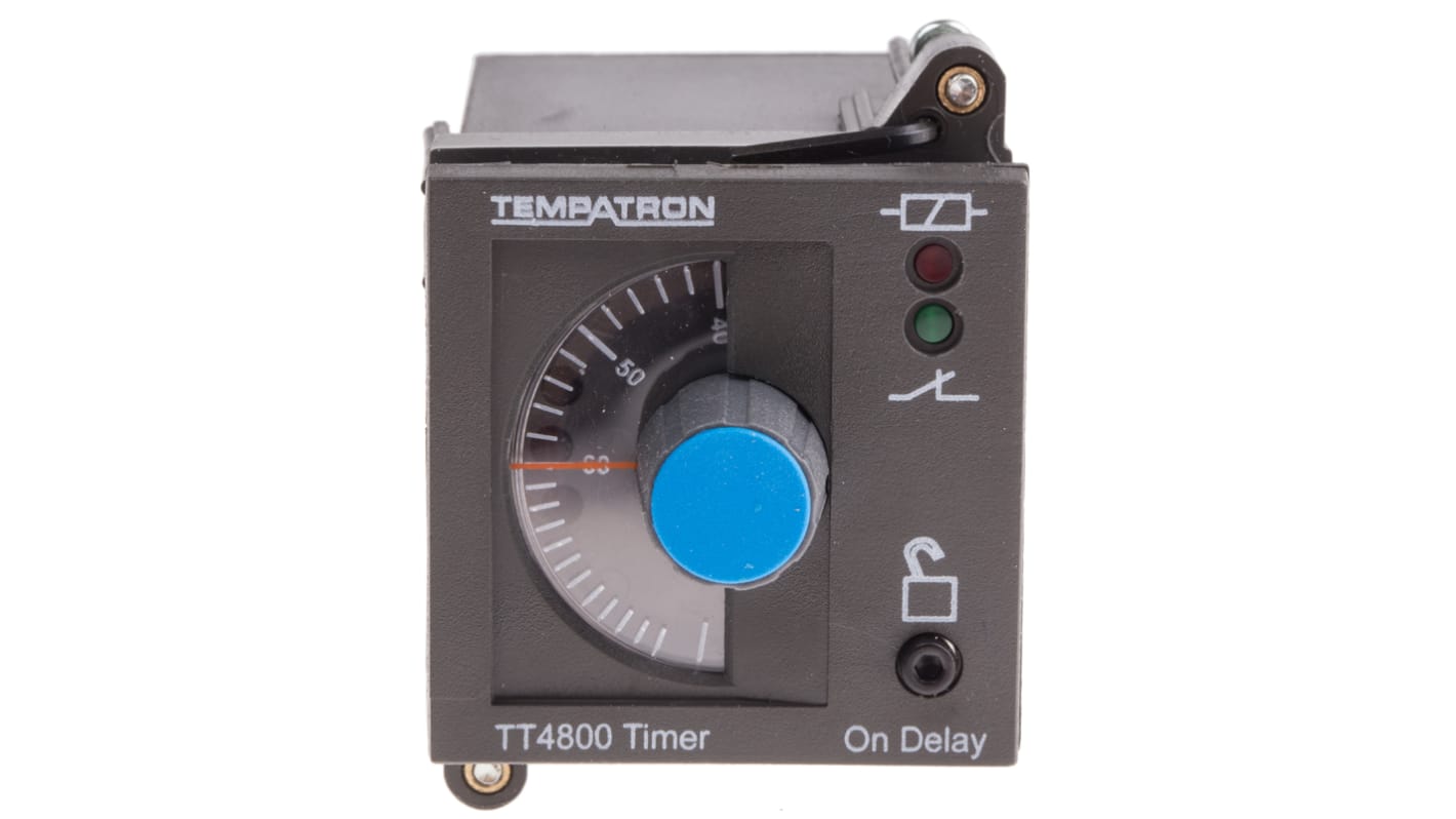 Tempatron TT4801 Series DIN Rail, Panel Mount Timer Relay, 110V ac, 2-Contact, 6 s → 6h, 1-Function, DPDT