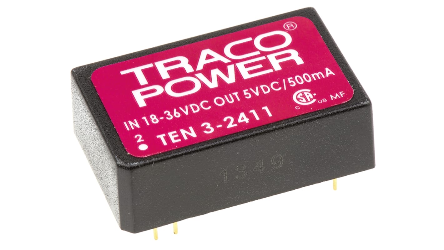 TRACOPOWER TEN 3 DC/DC-Wandler 2.5W 24 V dc IN, 5V dc OUT / 500mA Durchsteckmontage 1.5kV dc isoliert