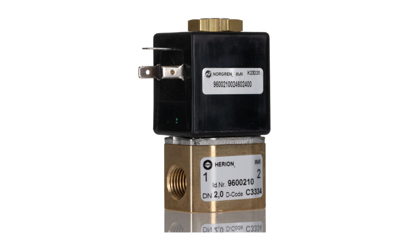 Válvula de solenoide Norgren, Serie 96000, Rosca G 1/4, Función NC, Solenoide, En Línea