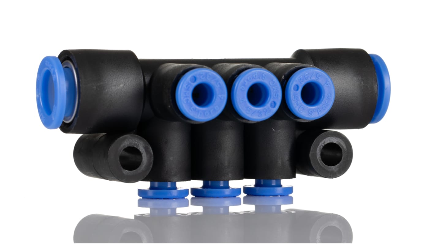 SMC KM 6 Outlet Pneumatic Manifold Fitting Push In 8 mm Push In 4 mm