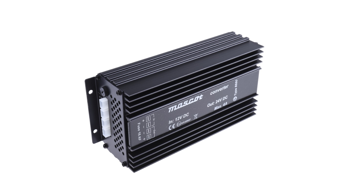 Mascot DC-DC Converter, 24V dc/ 4A Output, 12 V dc Input, 120W, Mounting Bracket, +25°C Max Temp -20°C Min Temp