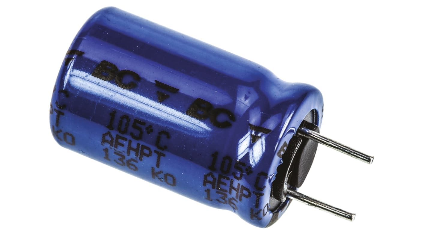 Condensador electrolítico Vishay serie 136 RVI, 100μF, ±20%, 63V dc, Radial, Orificio pasante, 10 (Dia.) x 16mm, paso