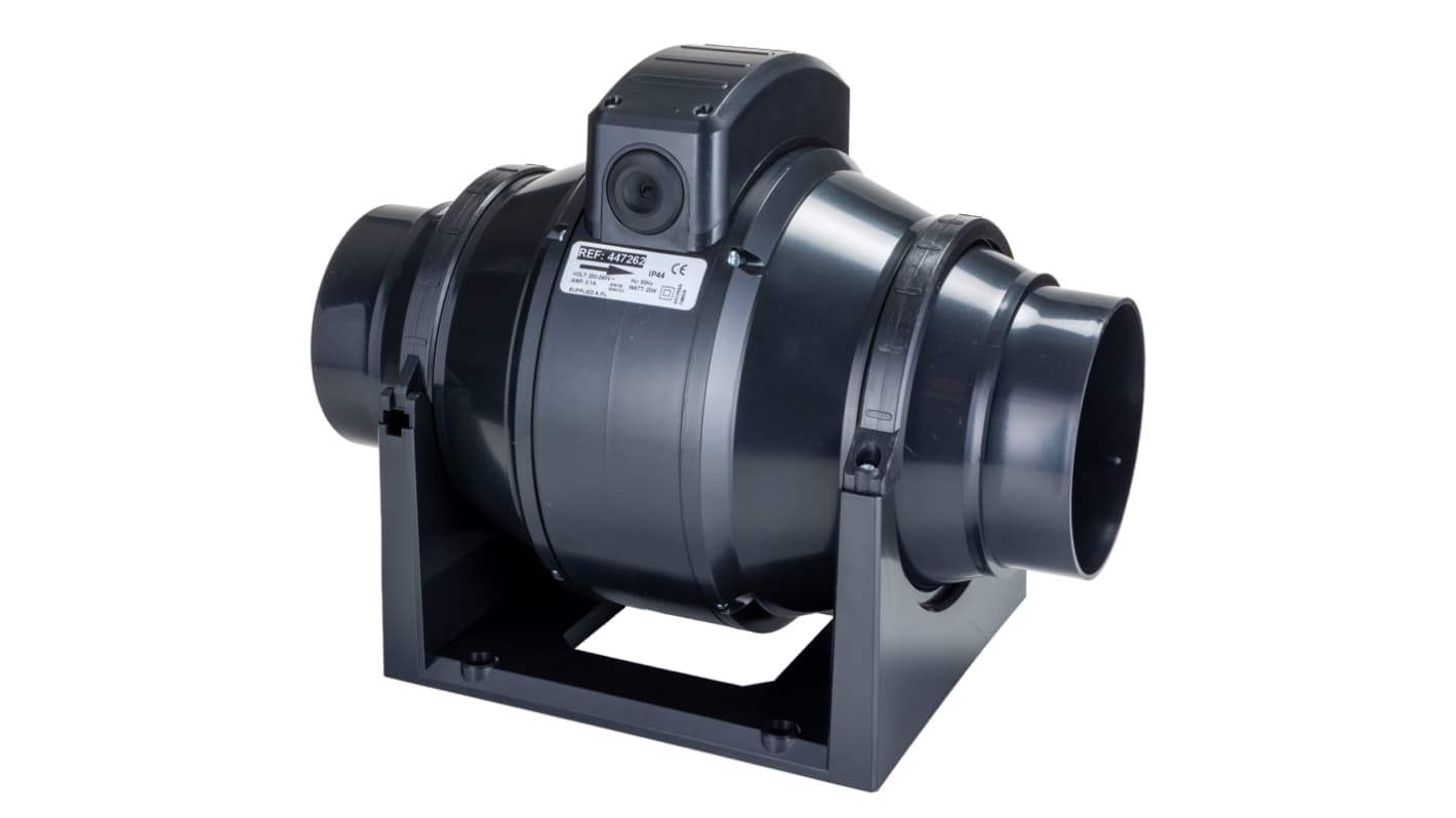 RS PRO Round In Line Extractor Fan, 245m³/h, 20dB, Double Insulated with Motor Fitted and Timer, Duct Size 100mm