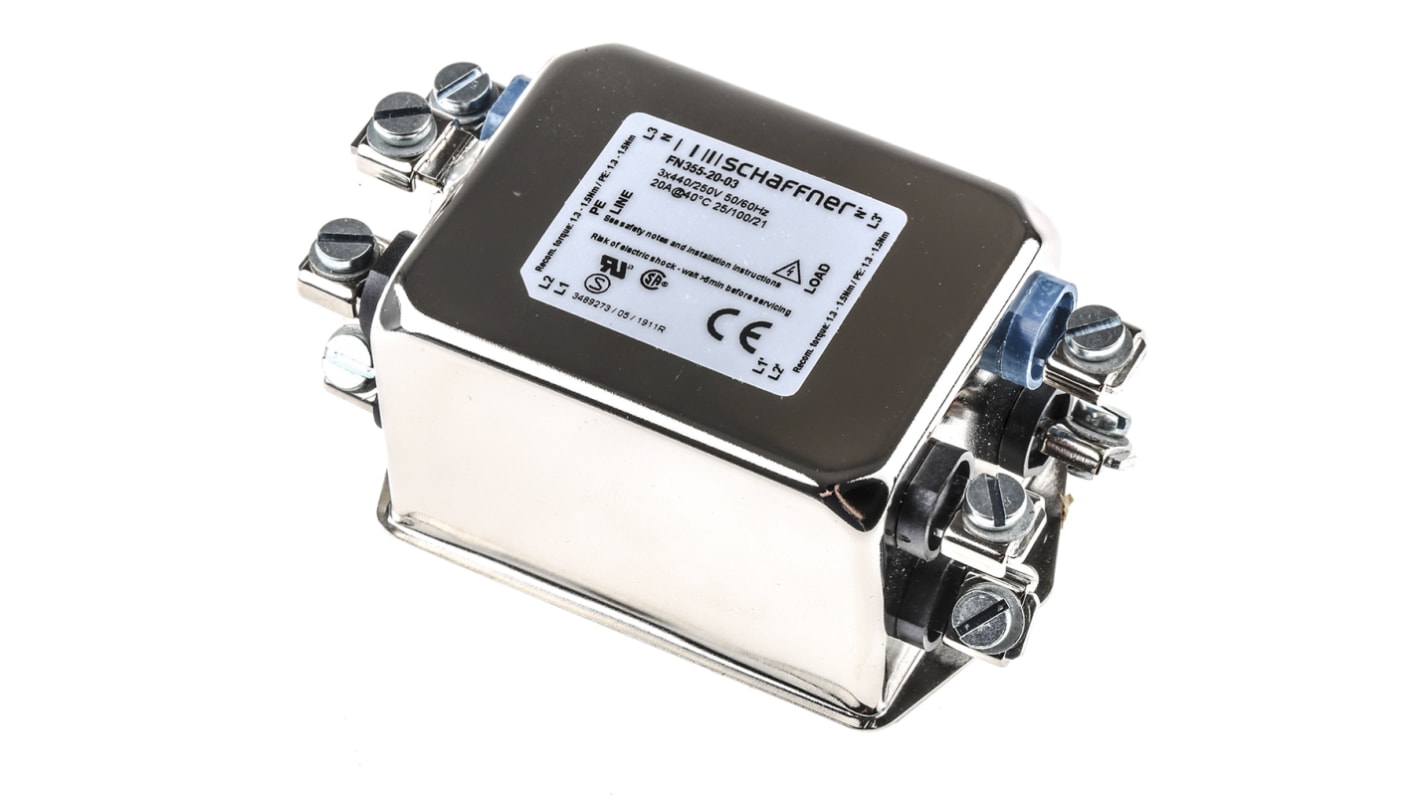 Schaffner FN 355 Series 20A 440 V ac 400Hz Flange Mount RFI Filter, with Screw Terminals 3 Phase