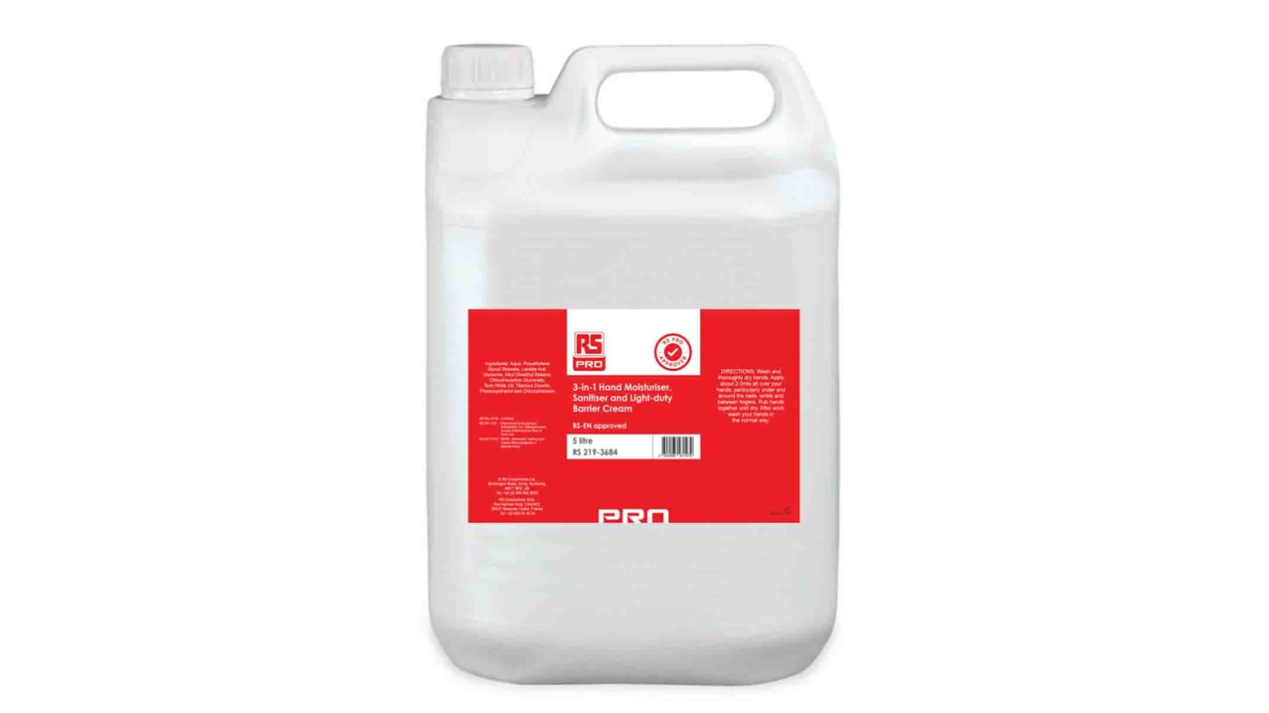 RS PRO Hand Protection Hand Sanitiser, Moisturiser and Barrier Cream - 5 L Bottle