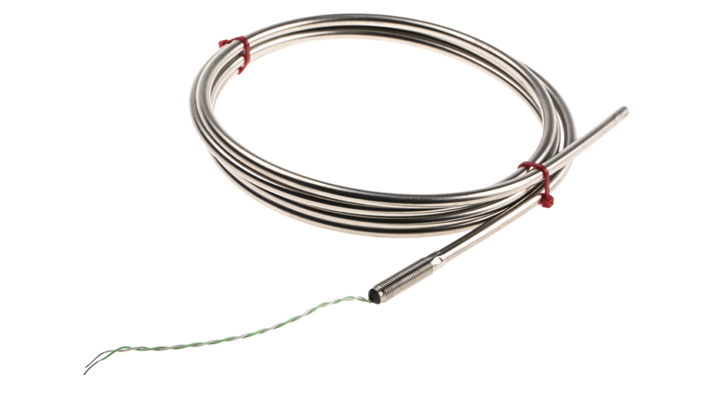 RS PRO K型矿物绝缘热电偶, 探头Φ6mm x 2m, 可测+1100°C, 线长100mm, 裸线尾线接端, 316不锈钢探头