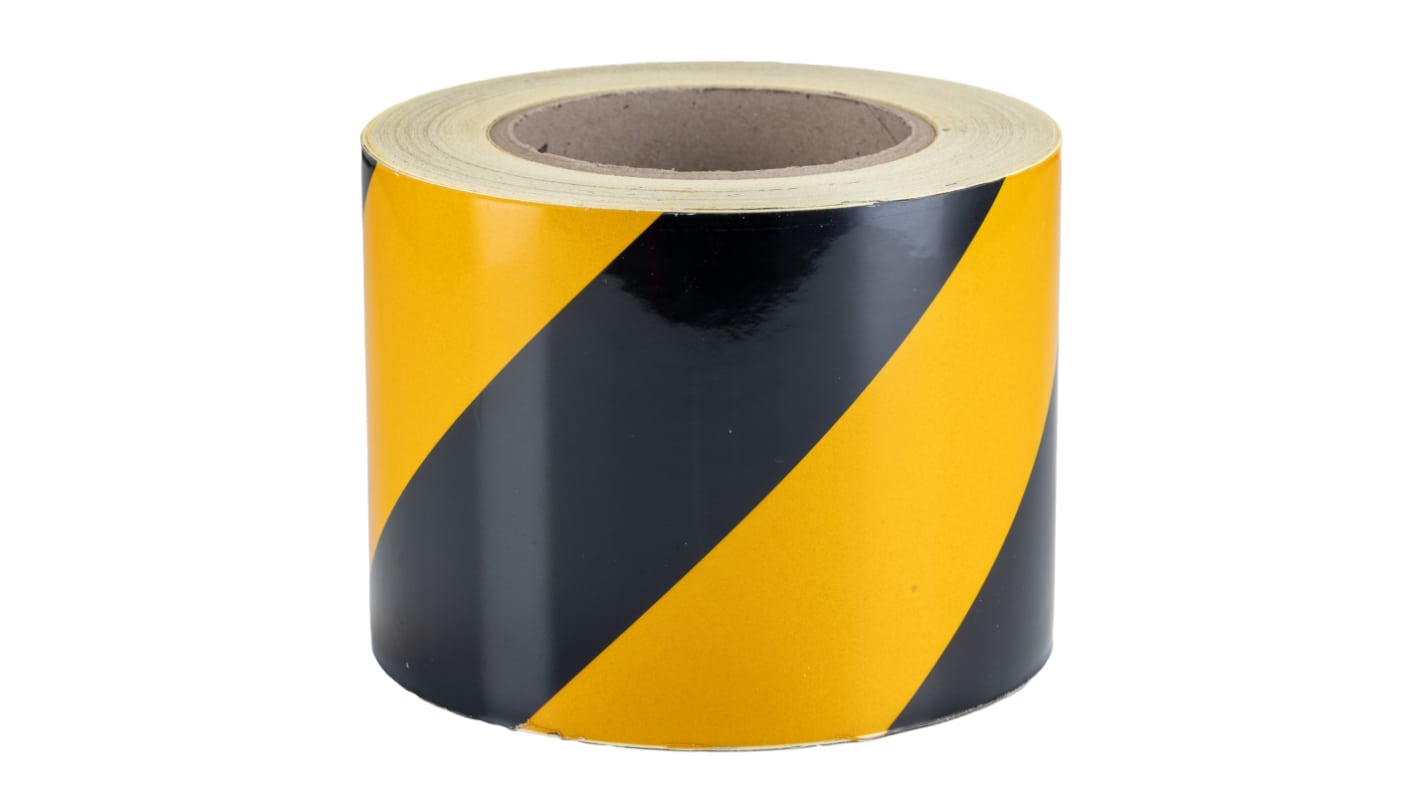 RS PRO Black/Yellow Reflective Tape 100mm x 25m