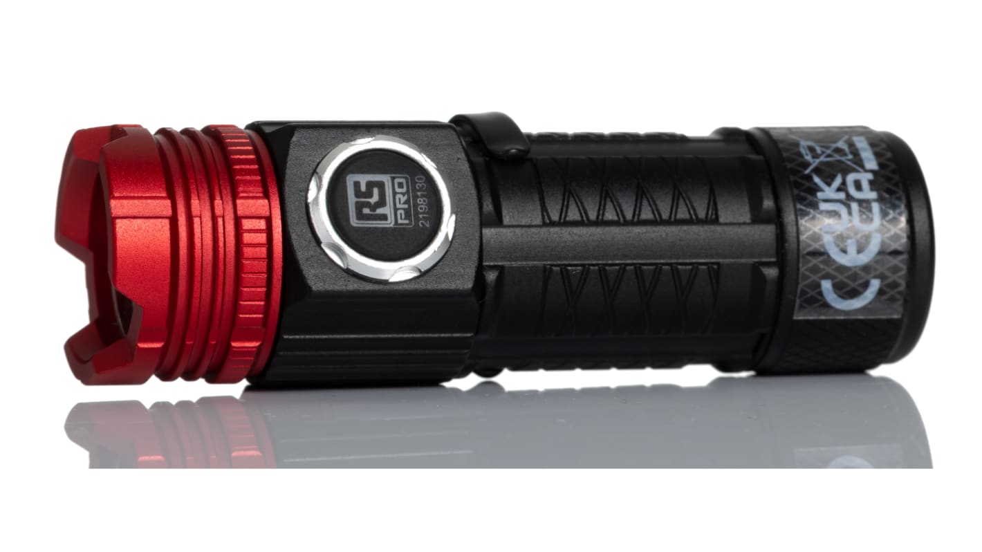 Torcia LED RS PRO Ricaricabile, 600 lm, portata 125 m