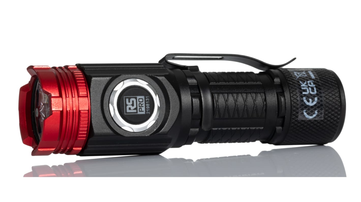 RS PRO 充电式手电筒, 1500 lm, LED, 锂离子电池, 黑色，红色, IPX4, RSPRO-F40R