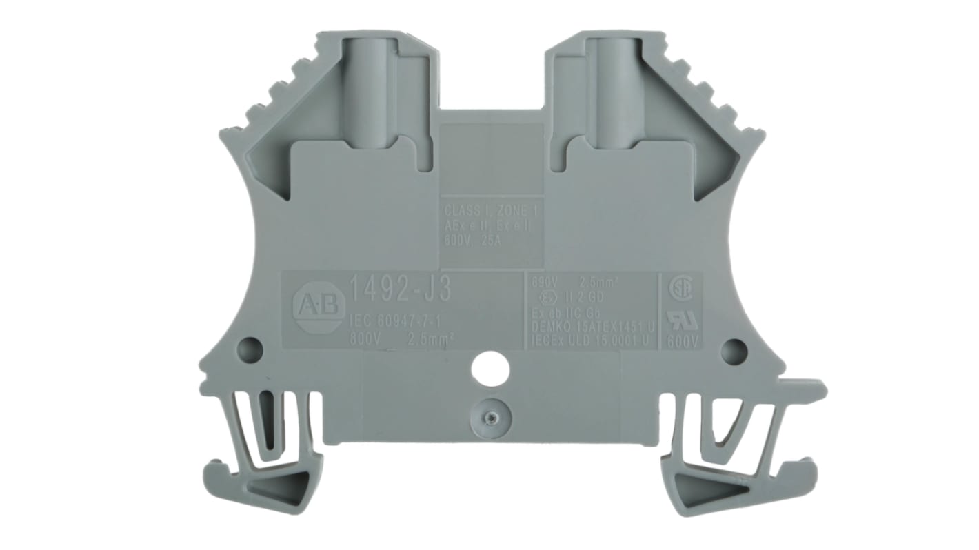 Allen Bradley 1492-J3 Series Feed Through Terminal Block, 2-Way, 25A, 28 - 12 AWG Wire, Screw Termination