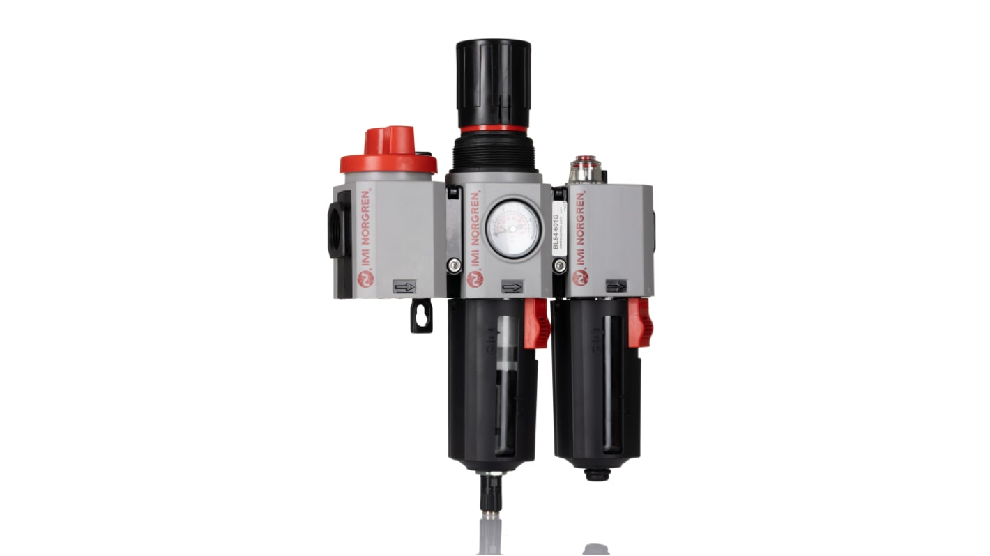 Norgren G 3/4 Filter Regulator Lubricator, Automatic Drain, 40μm Filtration Size Integrated Pressure Gauge