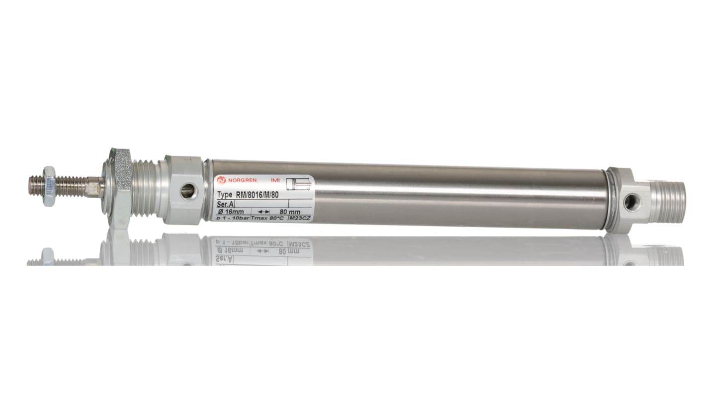 Norgren Pneumatic Roundline Cylinder - 16mm Bore, 80mm Stroke, RM/8000/M Series, Double Acting