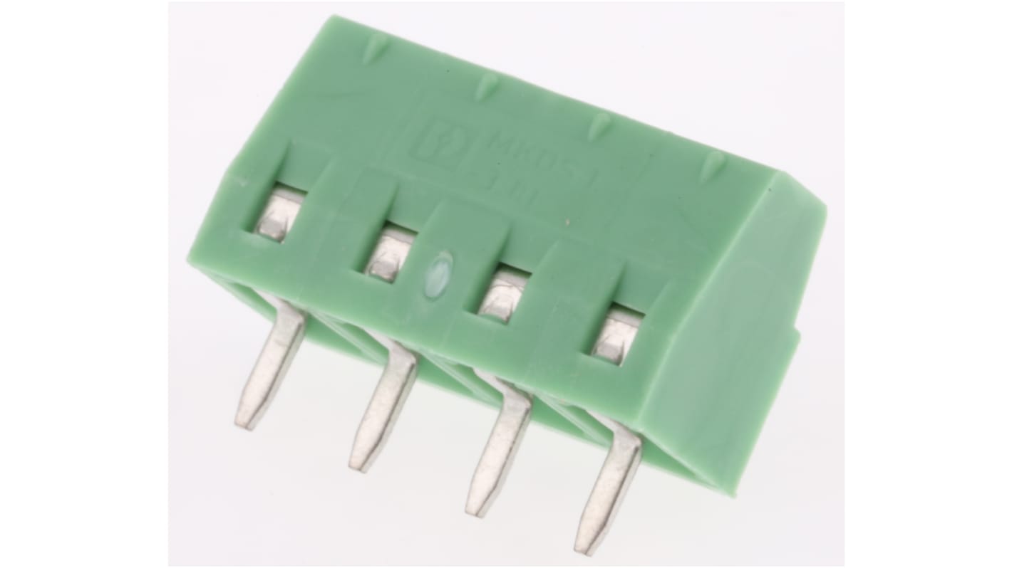 Phoenix Contact PCB端子排, 4p, 3.81mm间距, 13.5A, 200 V, THT安装, 螺钉端接, 垂直, 绿色, MKDS 1/ 4-3.81系列