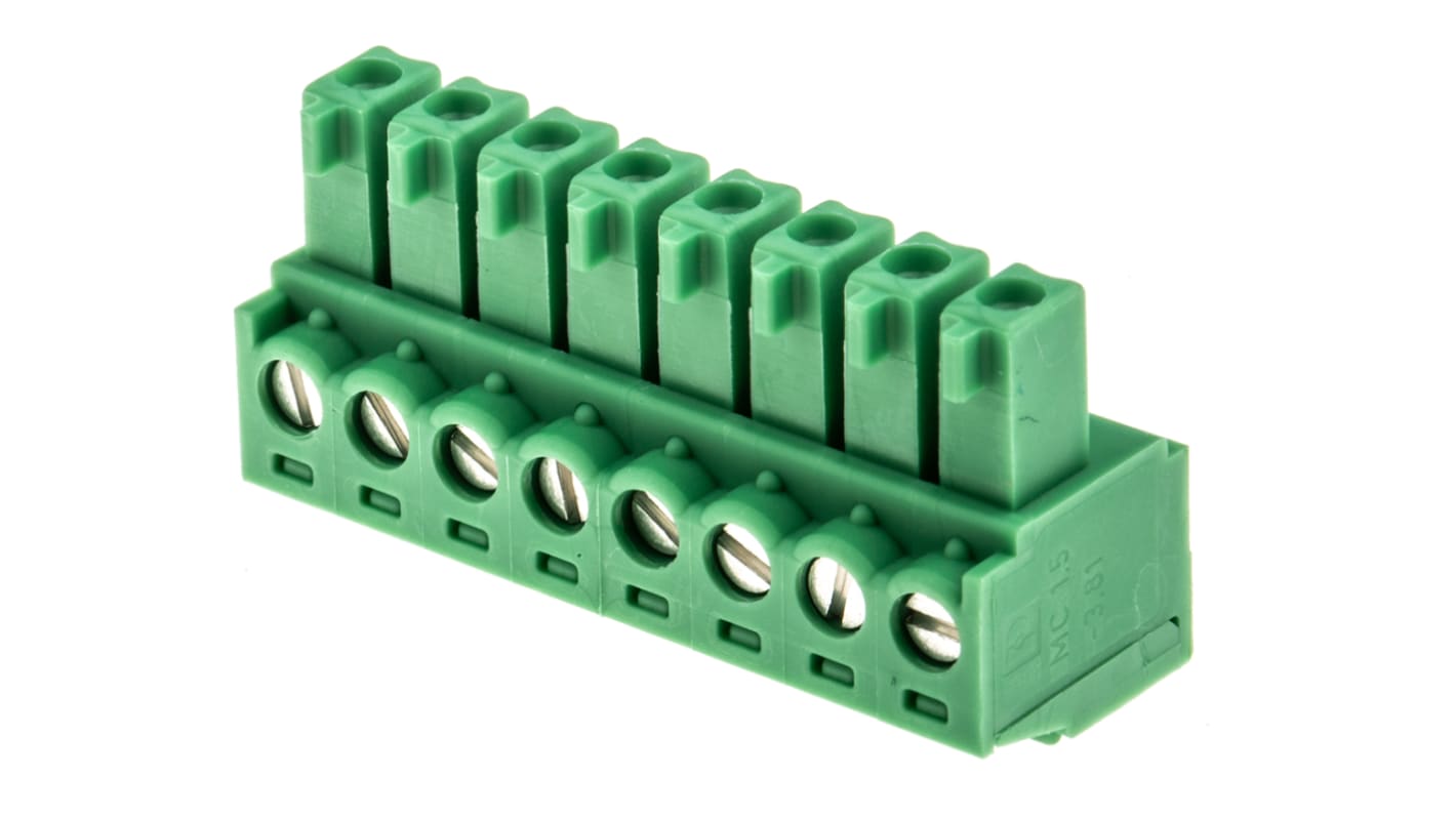 Phoenix Contact 3.81mm Pitch 8 Way Pluggable Terminal Block, Plug, Cable Mount, Screw Termination