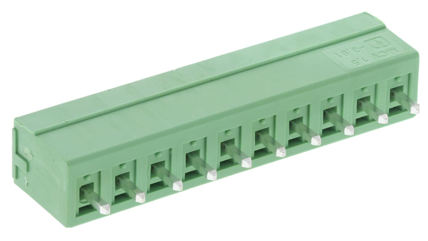 Phoenix Contact, 3.81mm Pitch, MCV 1.5/10-G-3.81, 10 Way, , Pluggable Terminal Block, Header, Through Hole, Solder