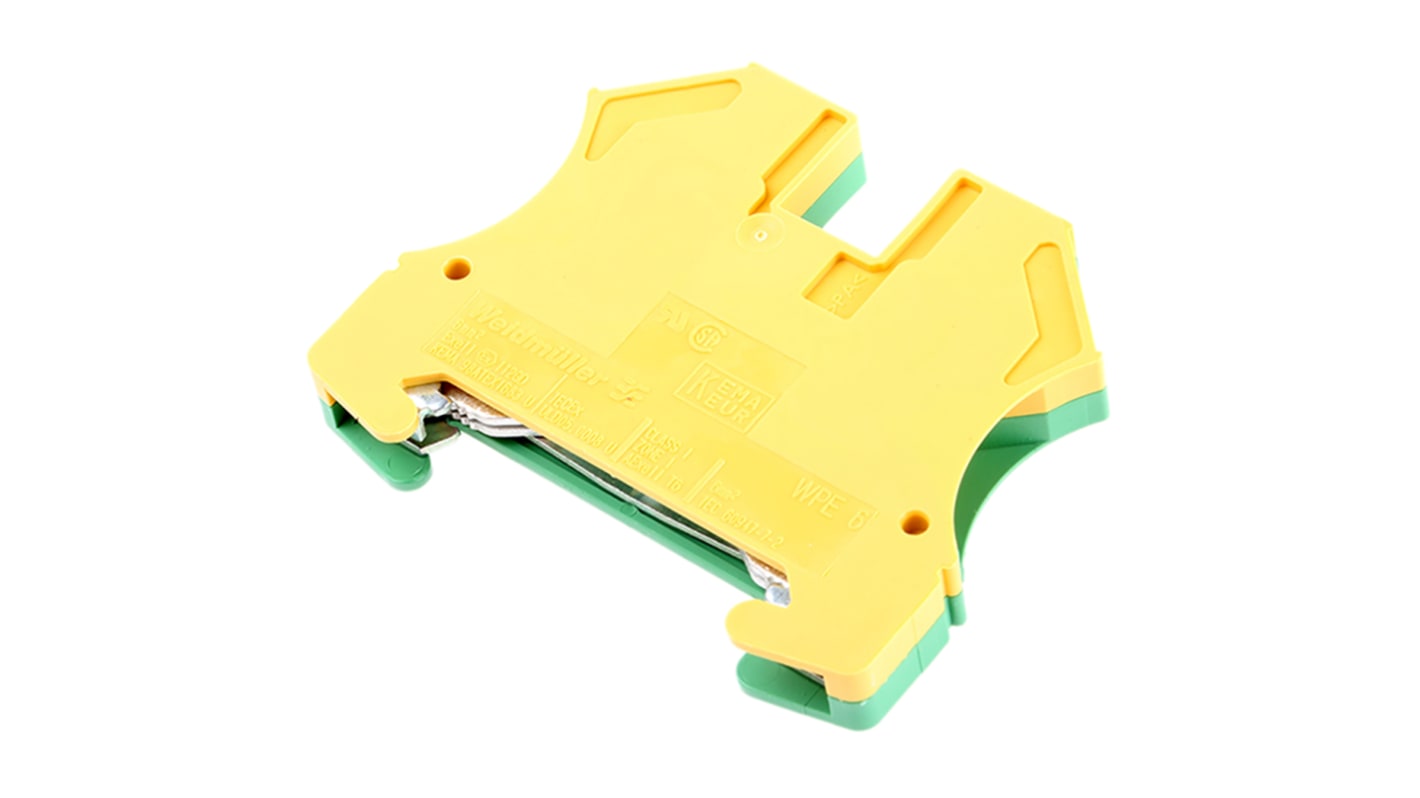 Weidmuller WPE Series Green/Yellow DIN Rail Terminal Block, 0.5 → 10mm², Single-Level, Screw Termination, ATEX