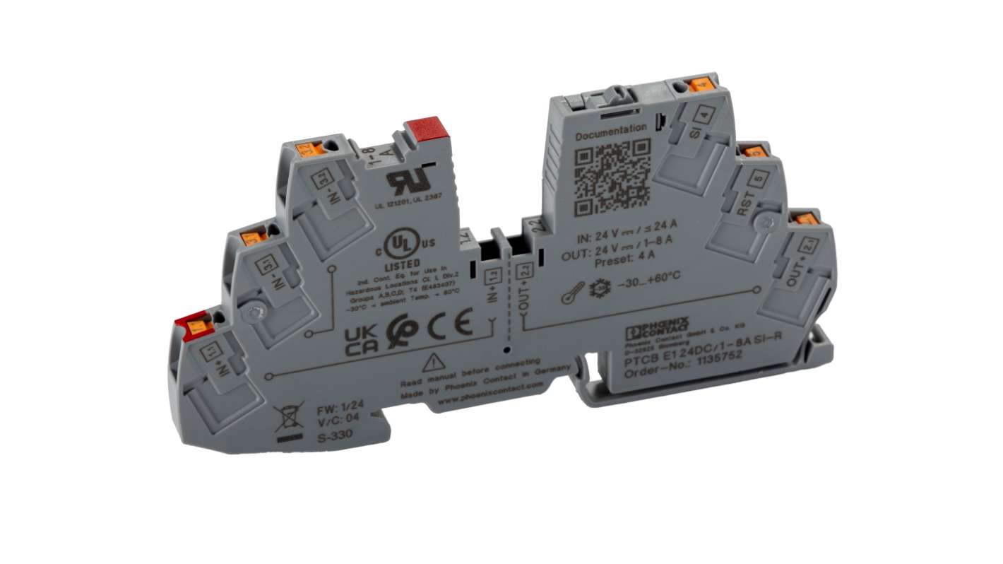 Phoenix Contact CLIPLINE Electronic Circuit breaker 24A 24V PTCB E1, 1 channels , DIN Rail Mount Type E