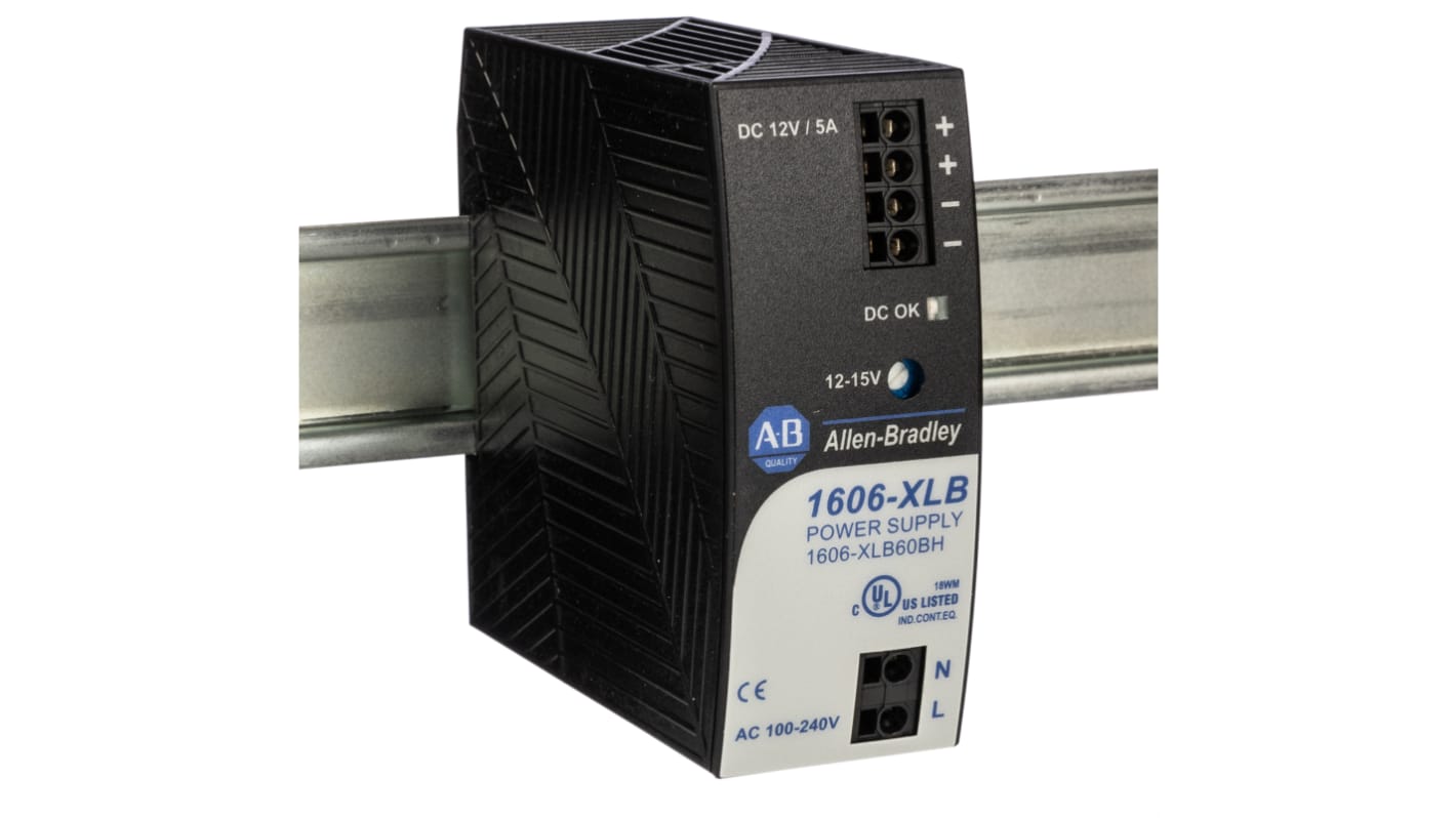 Allen Bradley 1606 Switched Mode DIN Rail Power Supply, 240V ac ac Input, 12V dc dc Output, 5A Output