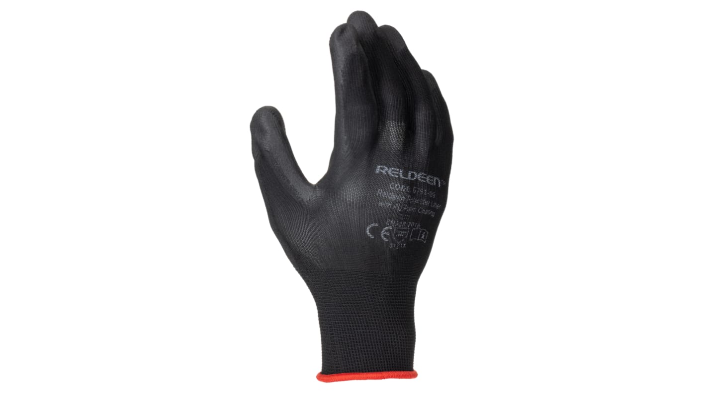 Reldeen Black Polyester General Purpose Gloves, Size 9, Polyurethane Coating
